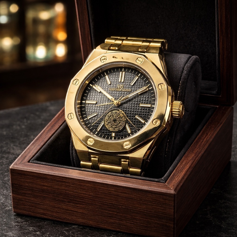 Montres Carlo Men's Gold Stainless Steel Quartz Watch - Black Dial